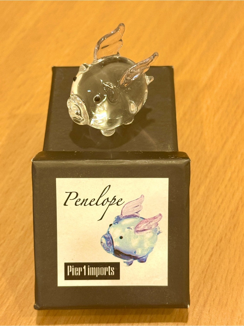 Pier 1 Penelope Mini Piggy Glass Figurine Pink Wings